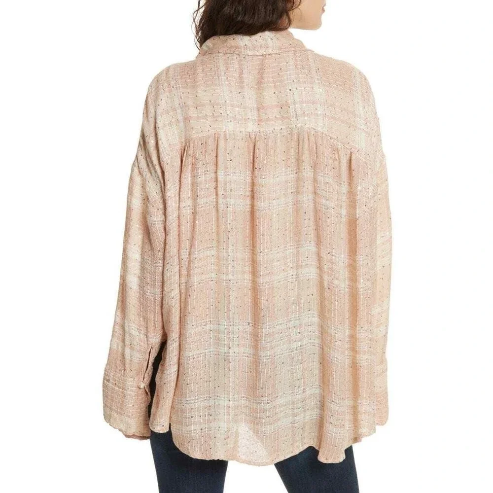 Free People Women's Beige Fearless Love Bell Sleeve Shirt Size Small NEW